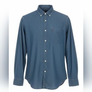 Tommy Hilfiger Men XL Indigo Denim Cotton New York Fit Casual Sport Dress Shirt
